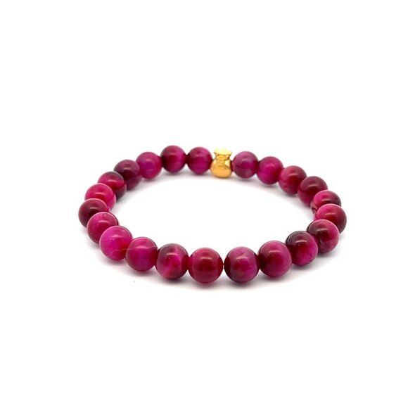 24K Gold Money Bag Lucky Charm Bracelet Gemstones Dyed Tiger's Eye 8mm S 6.5" - Picture 4 of 5